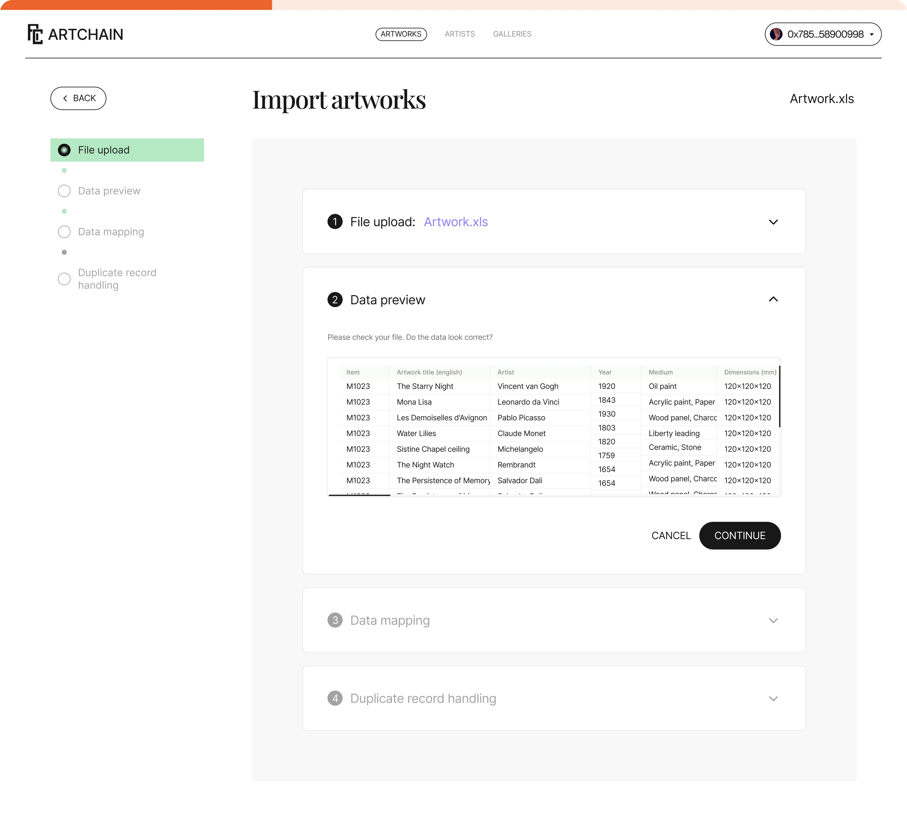 Bulk import with a preview of the uploaded records
