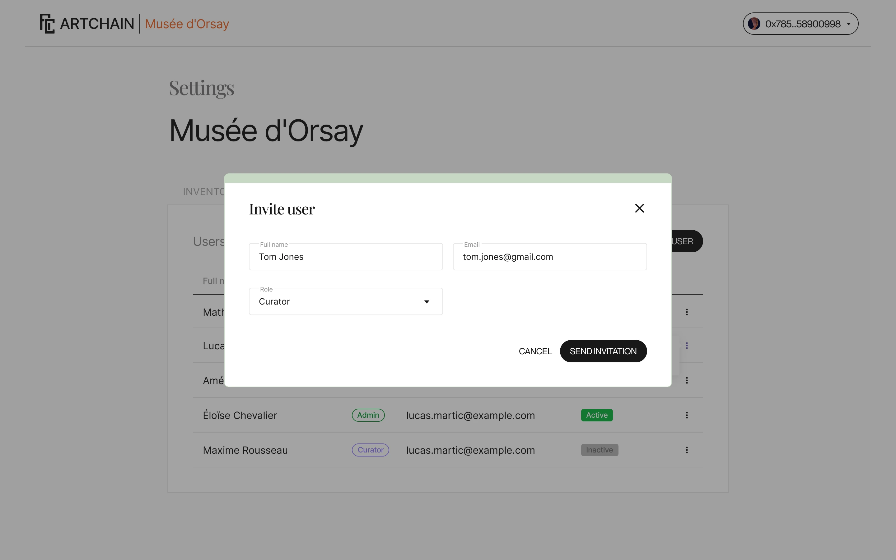 Admin inviting a user and assigning a role