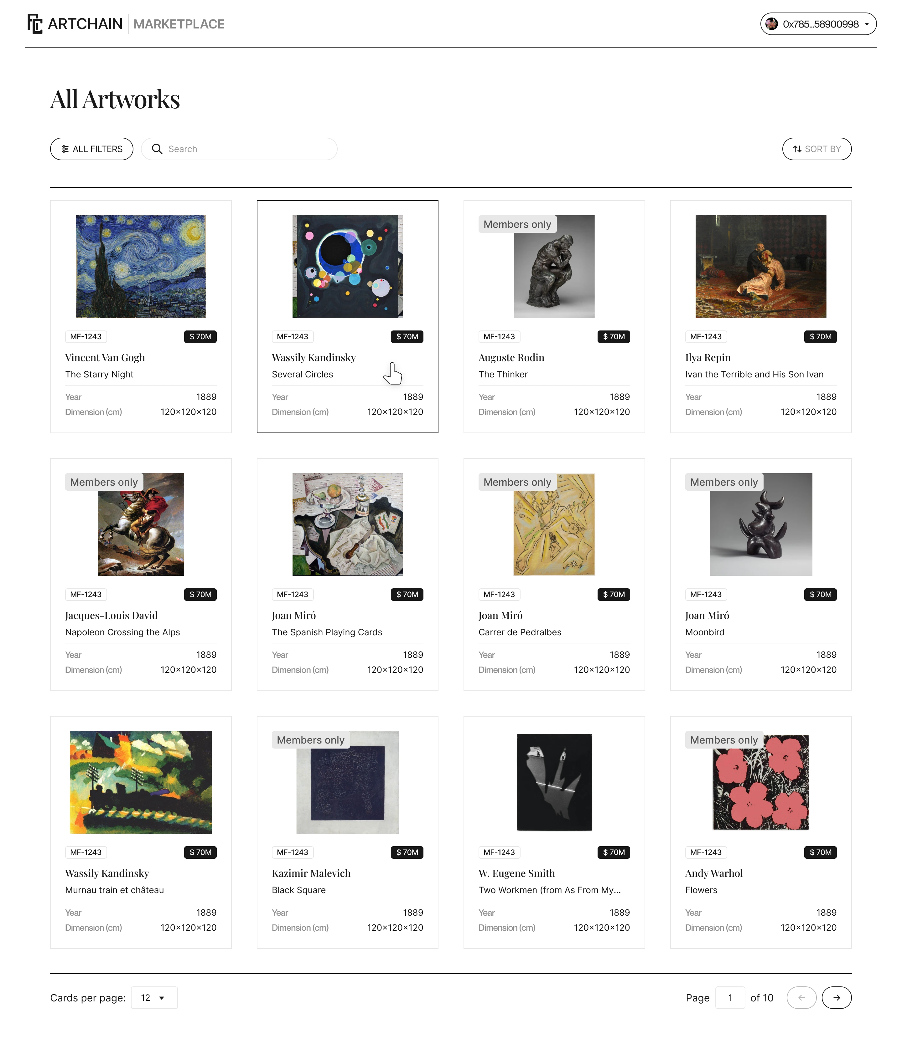 Marketplace grid of artworks